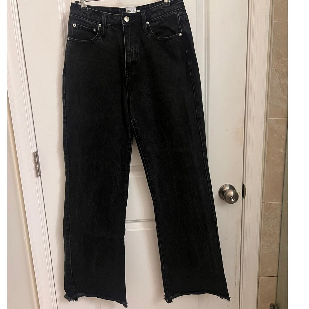 Princess Polly Wide Leg High Rise Black Wash Jeans Sz4 raw Hem Grunge Streetwear